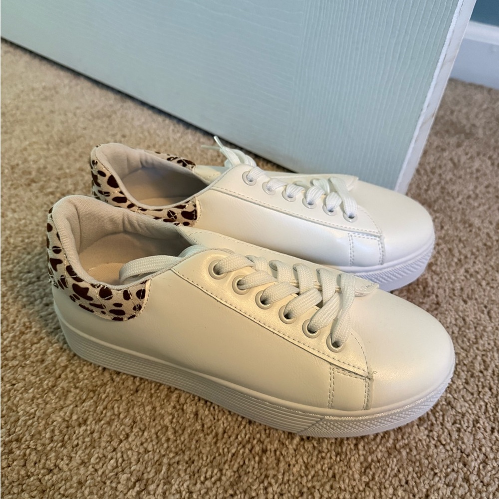Pink Lily White Sneakers with Leopard Detail
